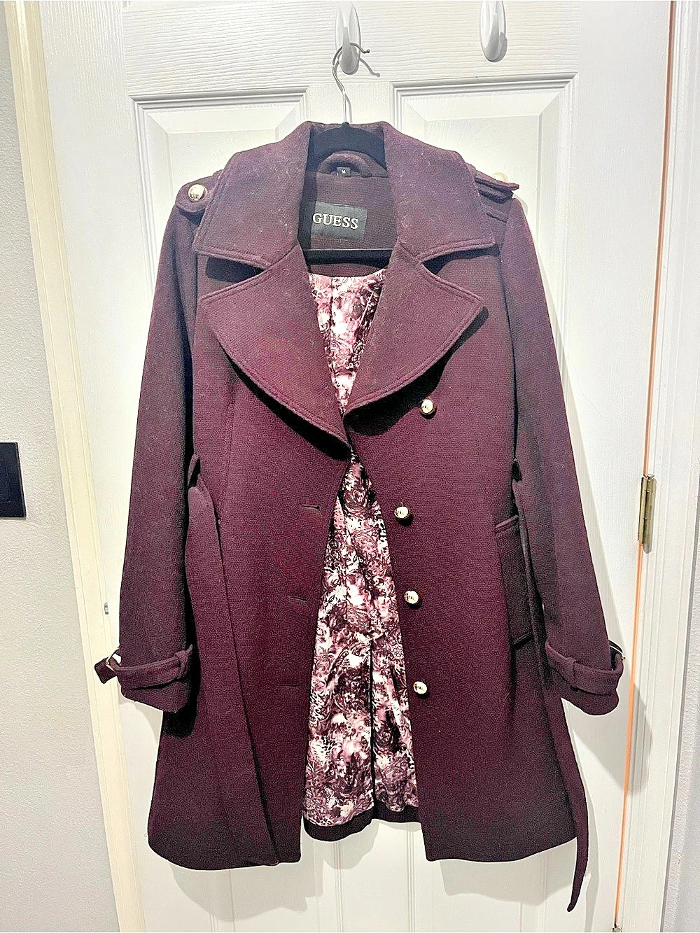 GUESS Burgundy Trench Coat Like New